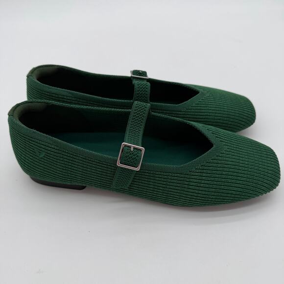 Vivaia Margot Mary Jane Comfort Old Money Arch Support Flats Forrest Green 7W - Picture 1 of 8
